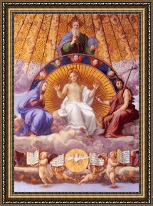 Raphael Framed Prints - Disputation of The Holy Sacrament (la Disputa) Christ Glorified [detail 1] by Raphael